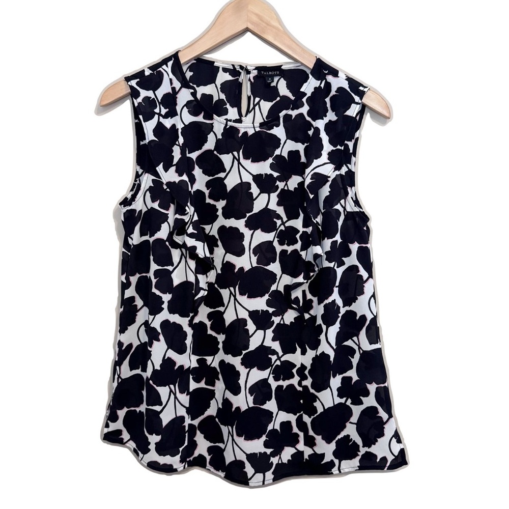 Talbots Black and White Floral Blouse Size 4